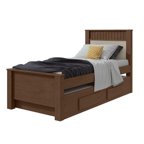 Encontraproduto.com.br - Cama Box Solteiro Com Auxiliar E 2 Gavetas Athenas Lopas Cor:imbuia Clean/off White