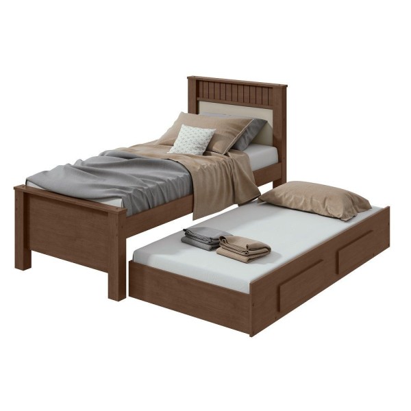 Encontraproduto.com.br - Cama Box Solteiro Com Auxiliar E 2 Gavetas Athenas Lopas Cor:imbuia Clean/off White