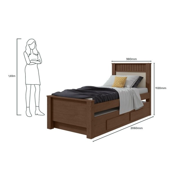 Encontraproduto.com.br - Cama Box Solteiro Com Auxiliar E 2 Gavetas Athenas Lopas Cor:imbuia Clean/off White