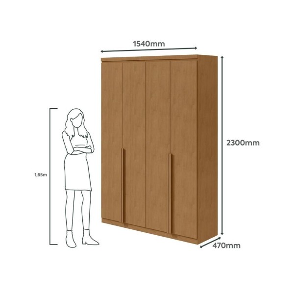 Encontraproduto.com.br - Guarda Roupa Solteiro com Espelho e Pés 4 Portas 100% MDF Alonzo Lopas