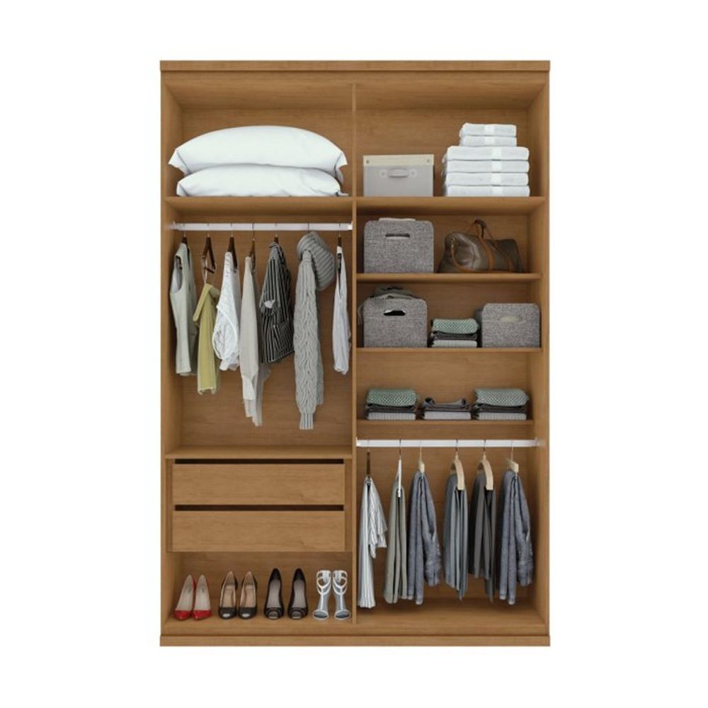 Encontraproduto.com.br - Guarda Roupa Solteiro Com Espelho 4 Portas 2 Gavetas Alonzo Amêndoa Clean/branco