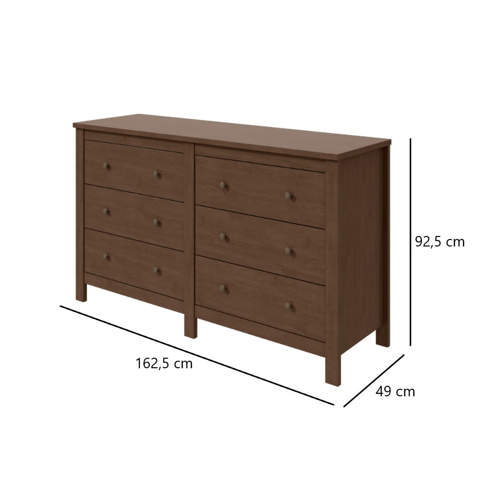 Encontraproduto.com.br - Cômoda Gaveteiro Lopas Quarto Organizador Multiuso Horizontal Com 6 Gavetas Marrom Madeira Escuro