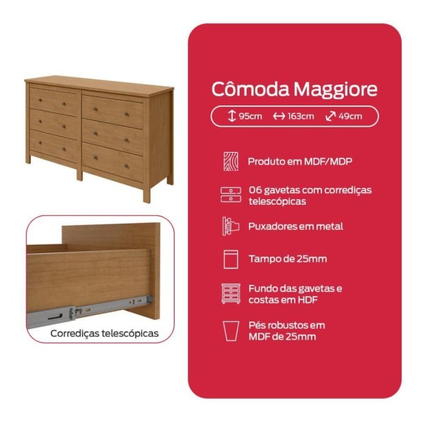 Encontraproduto.com.br - Cômoda Maggiore Lopas com Corrediça Telescópica - Amendoa Clean