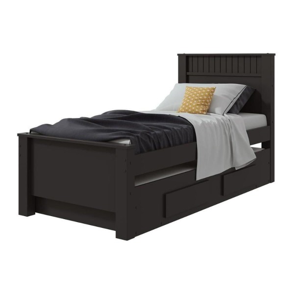 Encontraproduto.com.br - Cama Solteiro Athenas 2 Gavetas C/Auxiliar Rovere/Amêndoa - Lopas