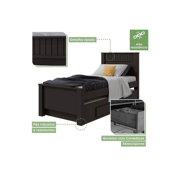 Encontraproduto.com.br - Cama Solteiro Athenas 2 Gavetas C/Auxiliar Rovere/Amêndoa - Lopas
