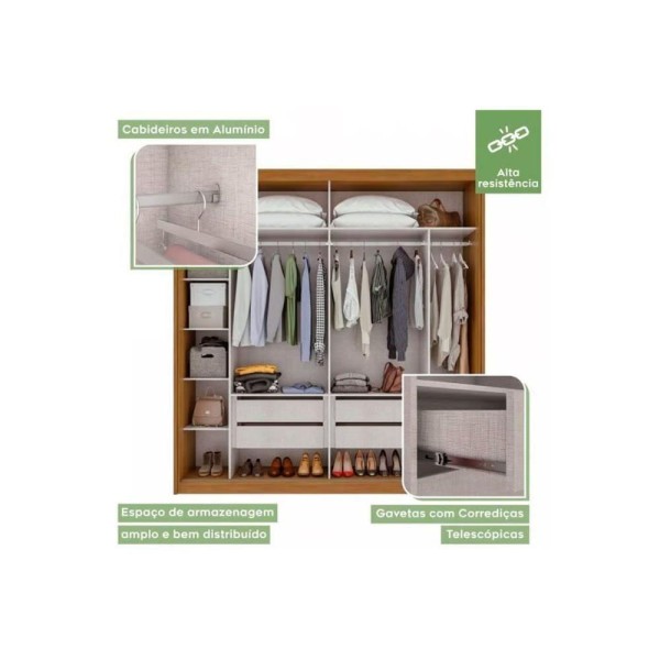 Encontraproduto.com.br - Guarda Roupas 2 Portas De Correr Velaris C- De Correr E 4 Gavetas Branco-Lopas