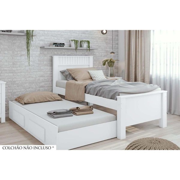 Encontraproduto.com.br - Bicama Solteiro Athenas 2 Gavetas C/auxiliar Branco - Lopas