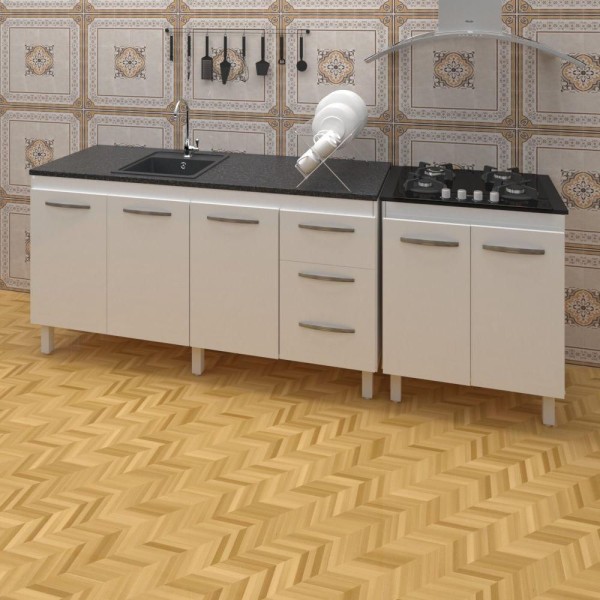 Encontraproduto.com.br - Armário Cozinha Gabinete Pia De 160 Cm Emily Com Balcão Cooktop 4 Bocas Branco Jade