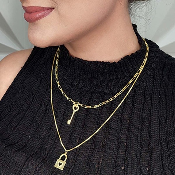 Encontraproduto.com.br - Colar Duplo Com Corrente Cartier E Pingente De Chave Folheado Em Ouro 18k [f027]