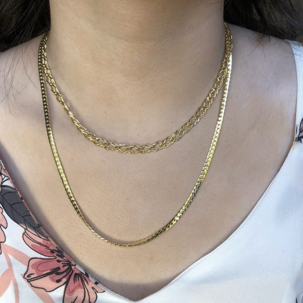 Encontraproduto.com.br - Colar Duplo Com Correntes Grossas Folheado Em Ouro 18k