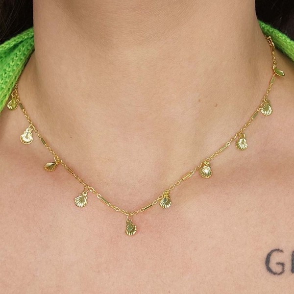 Encontraproduto.com.br - Colar De Mini Conchas Folheado Em Ouro 18k [f027]
