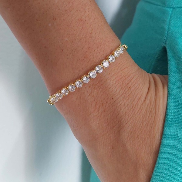 Encontraproduto.com.br - Pulseira Elos Redondos Com Faixa De Zircônia