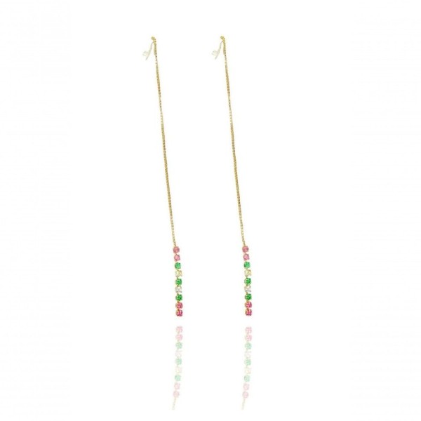 Brinco Fio De Corrente De Zircônias Coloridas Sortidas Banhado Em Ouro 18k