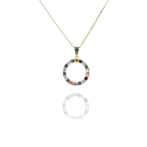 Encontraproduto.com.br - Colar Pingente Circulo De Zircônia Colorida Folheado A Ouro 18k