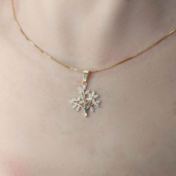 Encontraproduto.com.br - Colar Pingente árvore Da Vida Com Zircônias Brancas Folheado A Ouro 18k