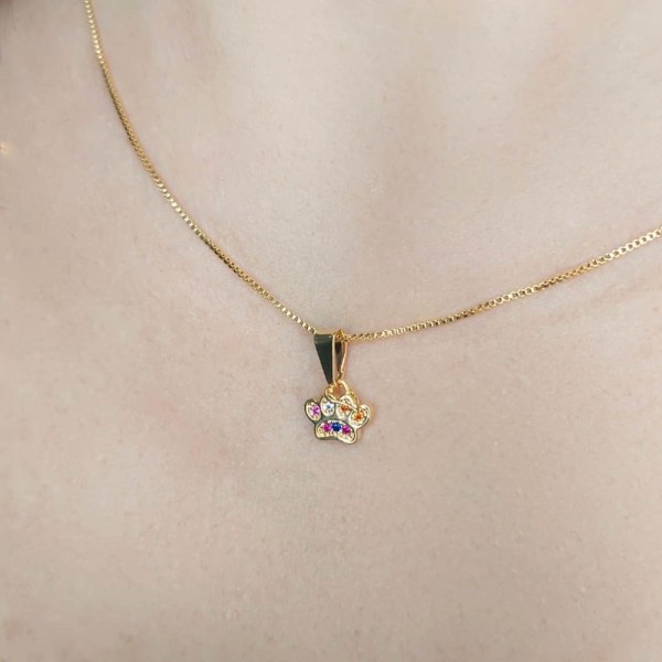 Encontraproduto.com.br - Colar Pingente Patinha De Cachorro Colorida Folheado A Ouro 18k [f027]