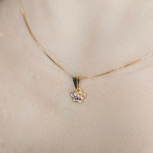 Encontraproduto.com.br - Colar Pingente Patinha De Cachorro Colorida Folheado A Ouro 18k [f027]