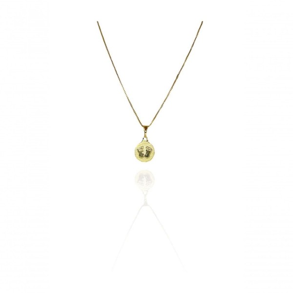 Colar Pingente Reticulado Com Pé Banhado Em Ouro 18k