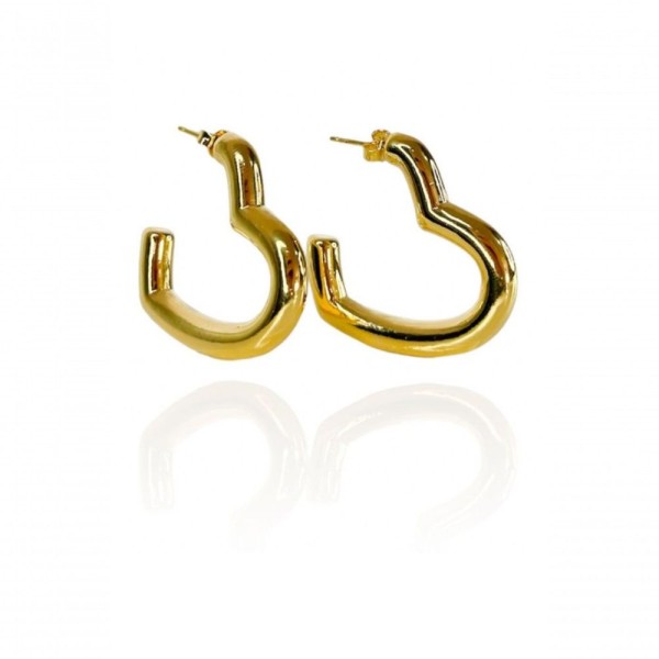 Brinco Argola De Coração Grossa Banhado Em Ouro 18k