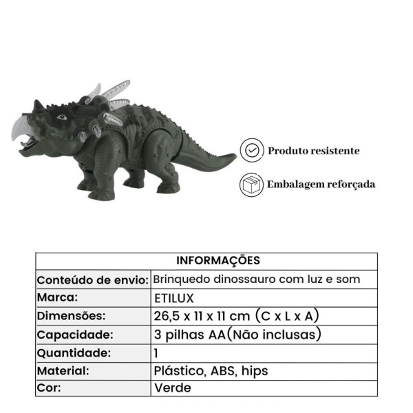 Encontraproduto.com.br - Brinquedo Dinossauro 3 Pilhas 26,5cm Com Luz E Som Cinza