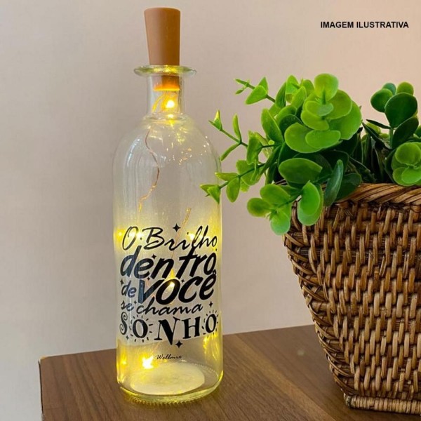 Encontraproduto.com.br - Garrafa De Vidro Decorativa 24Cm Luz Fada Luz Deixe Sua Luz