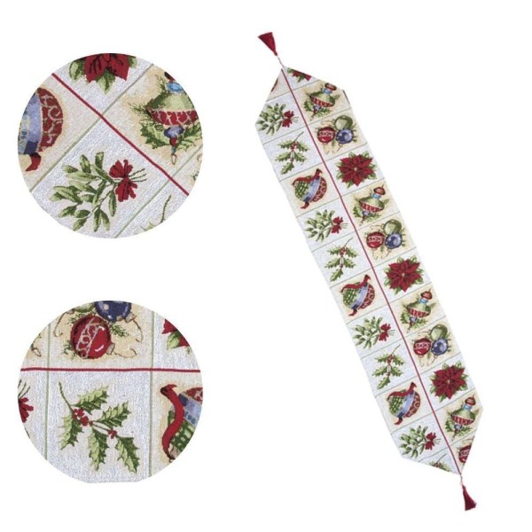 Encontraproduto.com.br - Caminho De Mesa Em Poliéster 33x180cm Decorada Azevinho