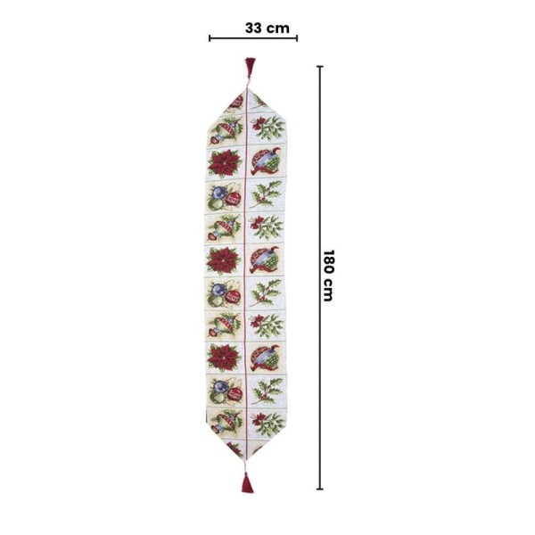 Encontraproduto.com.br - Caminho De Mesa Em Poliéster 33x180cm Decorada Azevinho