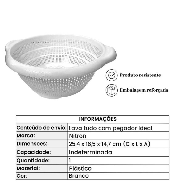 Encontraproduto.com.br - Lava Tudo De Plástico Com Pegador 24,5 X 10Cm Ideal Branco