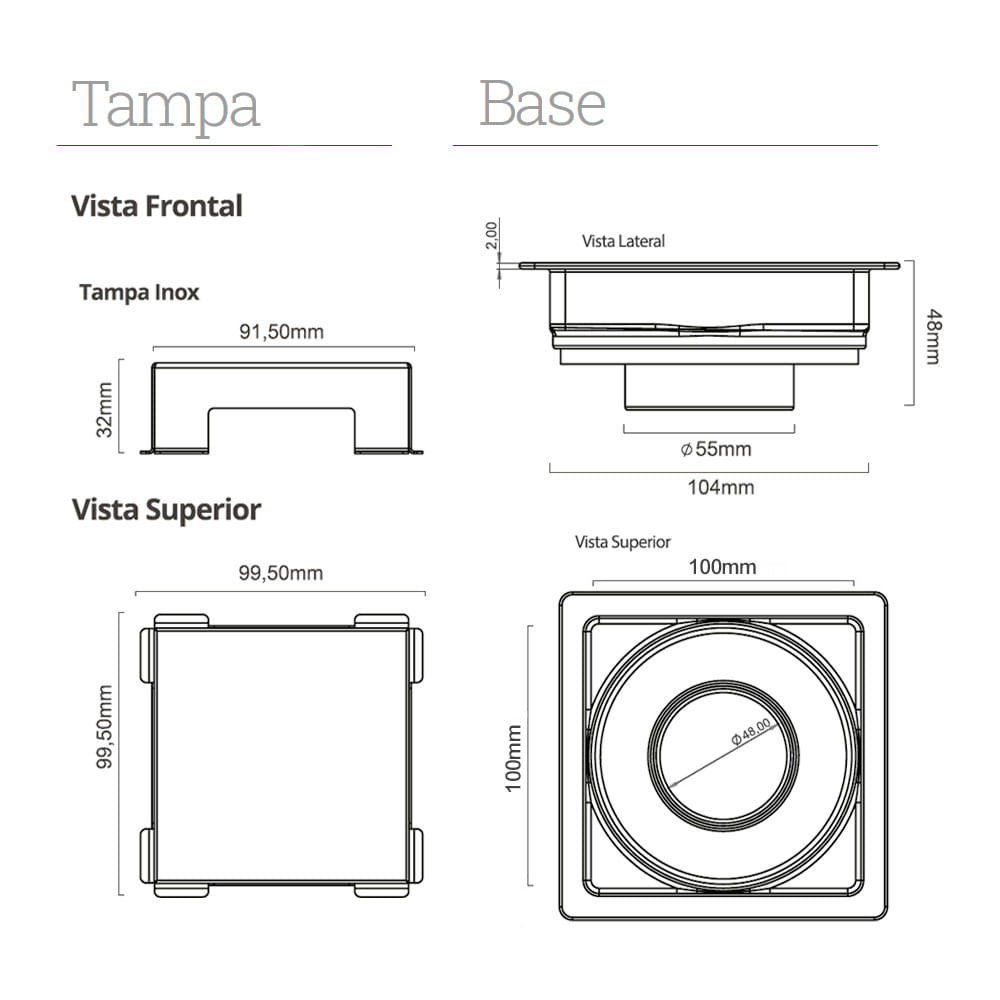 Encontraproduto.com.br - Ralo Linear Elleve Square 7342 10x10 com Tampa Inox