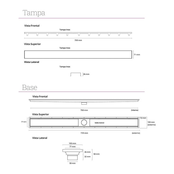 Encontraproduto.com.br - Ralo Linear Elleve Royal 8604 70cm com Tampa Inox