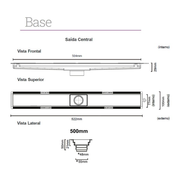 Encontraproduto.com.br - Ralo Linear Elleve Versatile 8926 50cm Saída Central com Tampa Gold
