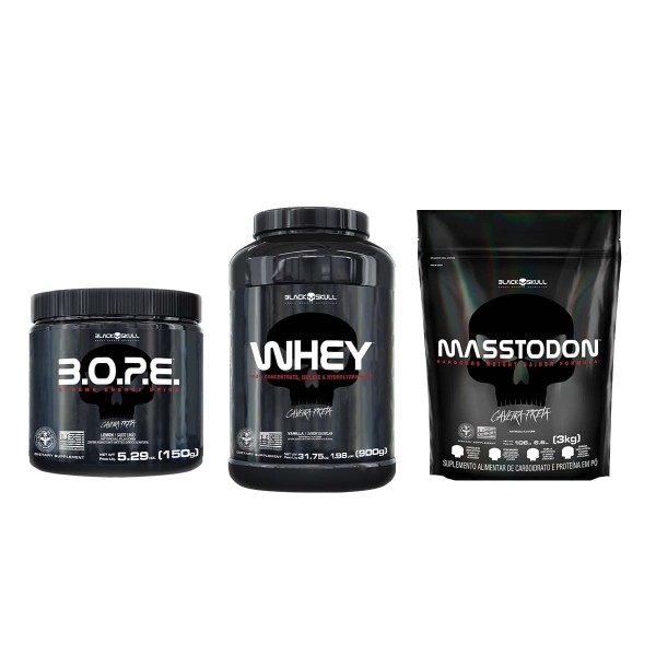Encontraproduto.com.br - Kit Hipercalórico Baunilha 3Kg+Whey Baunilha 900g+Pré Treino B.O.P.E Limão 150g