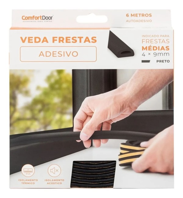 Encontraproduto.com.br - Veda Frestas Auto Adesivo Para Porta Janelas 4mm Comfort Door 6 Metros