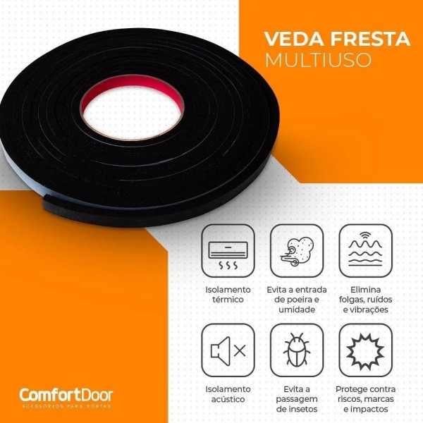 Encontraproduto.com.br - Veda Fresta Multiuso - 11x2 mm - Preto - 10 Metros