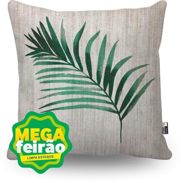 Encontraproduto.com.br - Almofada Silkscreen Linho Misto Folha Decortec 44x44cm