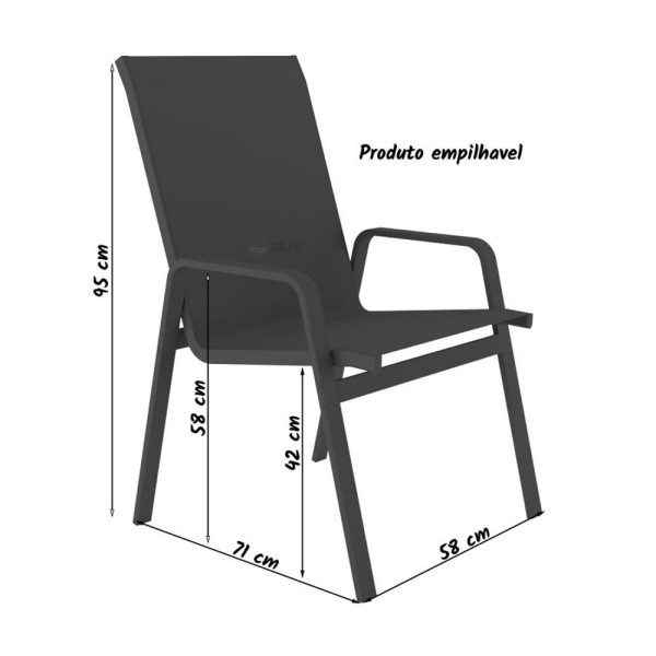 Encontraproduto.com.br - Conjunto De 6 Cadeiras S/ Vidro Alumínio Preto Tela Mocca