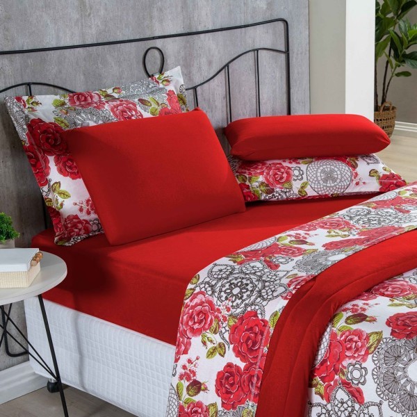 Encontraproduto.com.br - Kit Edredom Malha 100% Algodão Primavera 3 Peças King Floral Vermelho