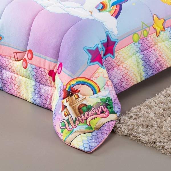 Encontraproduto.com.br - Kit Edredom Plush Fofinho Infantil Dupla Face Dream 2 Peças Solteiro - Unicórnio