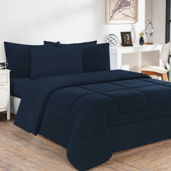 Encontraproduto.com.br - Kit Edredom Malha 100% Algodão Gran Moratta 3 Peças King - Azul Marinho-azul Marinho