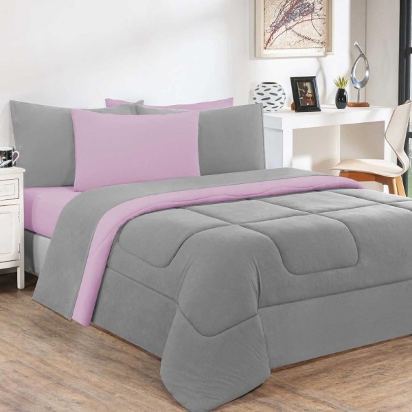 Kit Edredom Malha 100% Algodão Gran Moratta 3 Peças King - Cinza-rosa Bebê