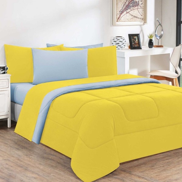 Encontraproduto.com.br - Kit Edredom + Jogo De Lençol Malha 100% Algodão Gran Moratta 4 Peças Solteiro - Amarelo-azul Bebê