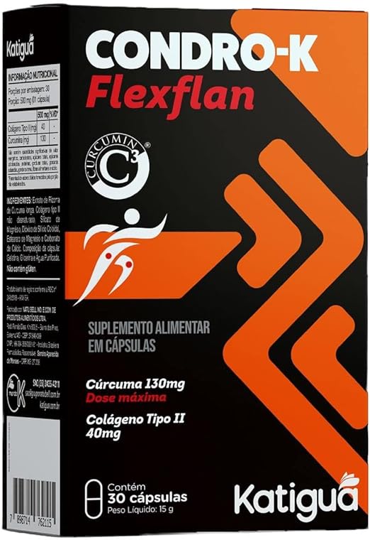 Encontraproduto.com.br - Condro K (Colágeno Tipo II) + Cúrcuma Flexflan 30 Cápsulas - Katiguá