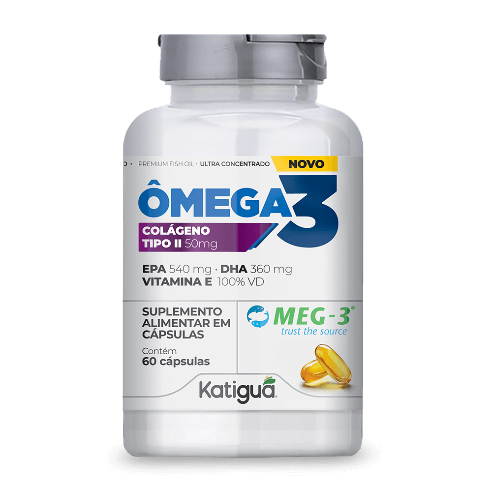 Ômega 3 - Meg3 Ultra Concentrado + Colágeno Tipo II e Vitamina E 60 Cápsulas - Katiguá