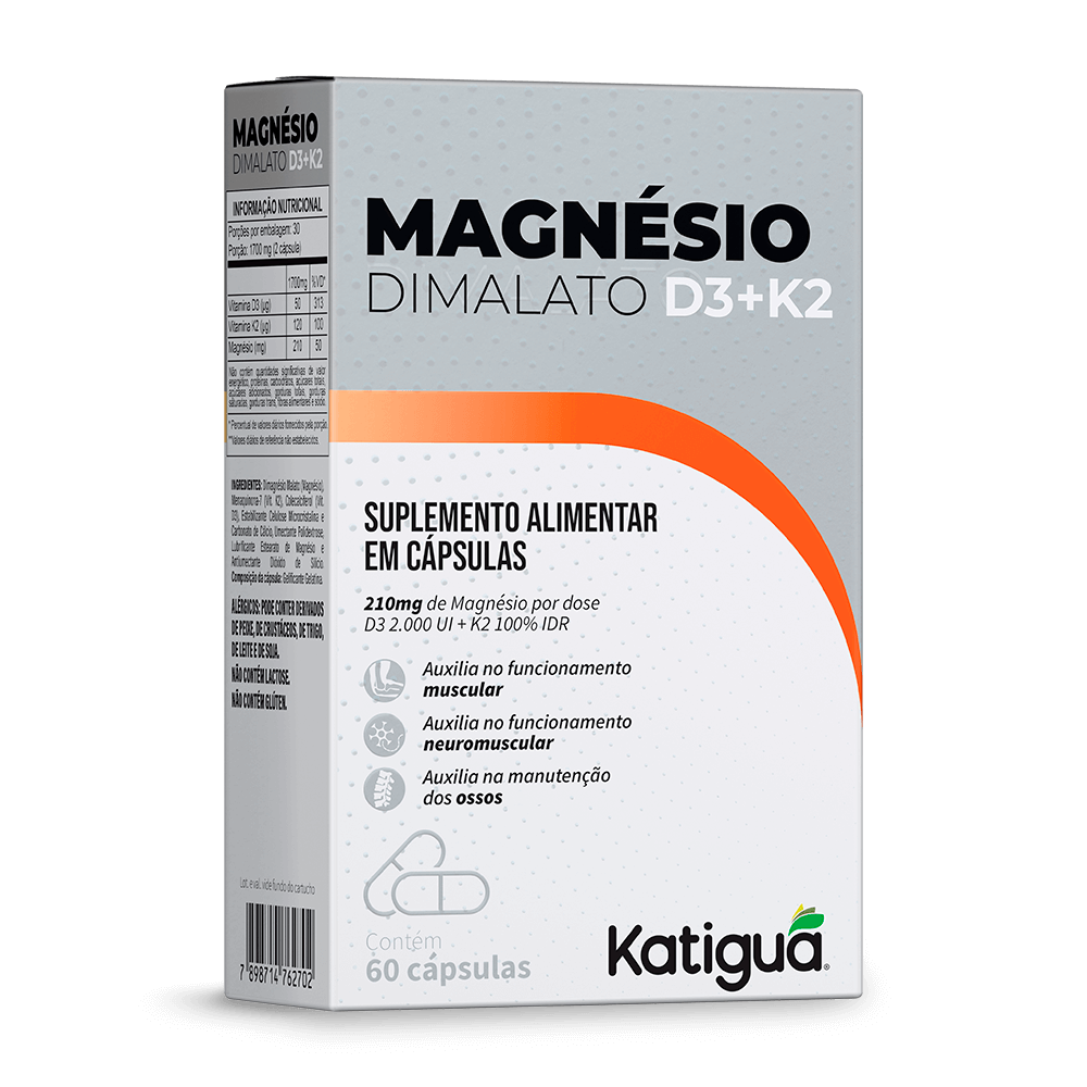 Magnésio Dimalato Com D3 e K2 60 Cápsulas - Katiguá