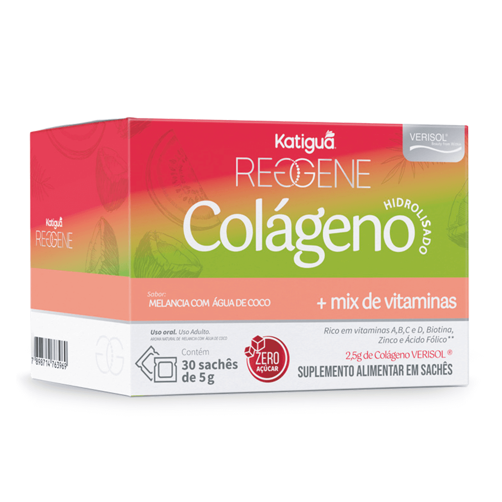 Colágeno Verisol Com Mix de Vitaminas Sabor Melancia Com Água de Coco 30 Sachês - Katiguá