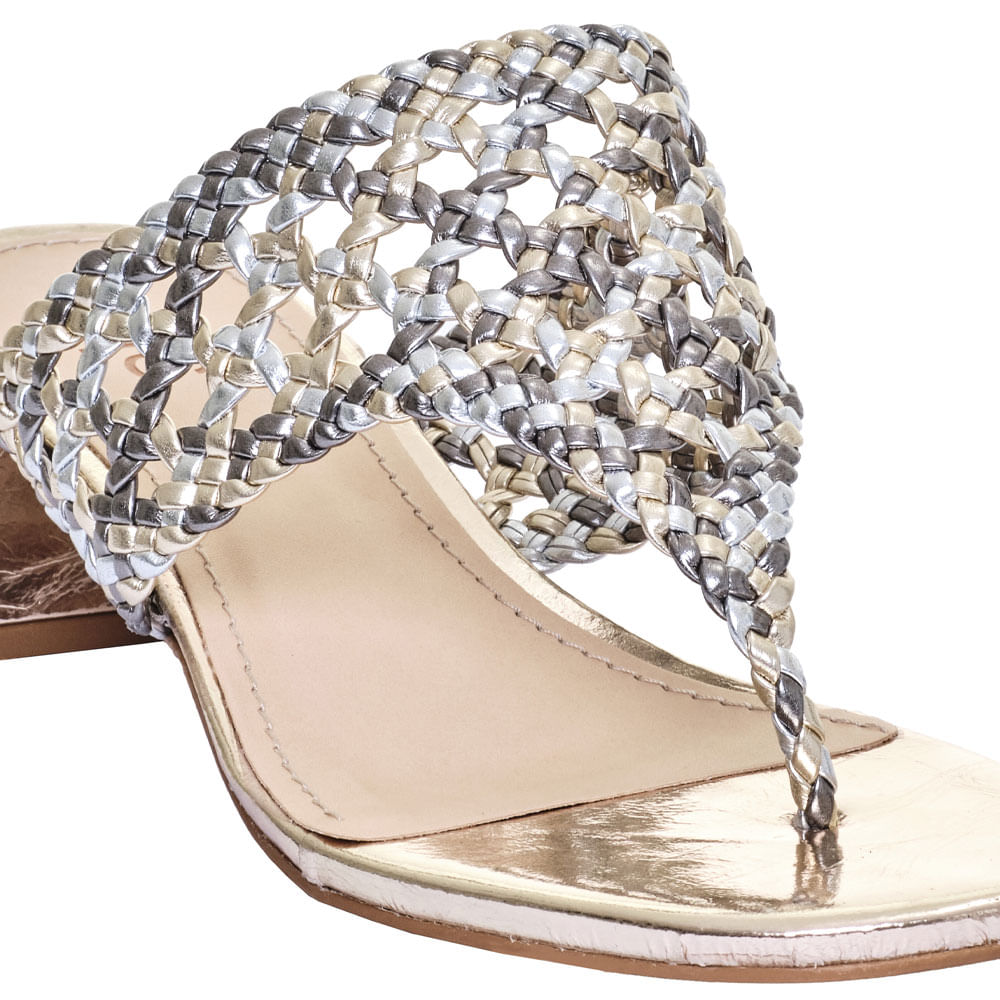 Encontraproduto.com.br - Sandália M|S Couro Ouro Prata Onix Salto Bloco