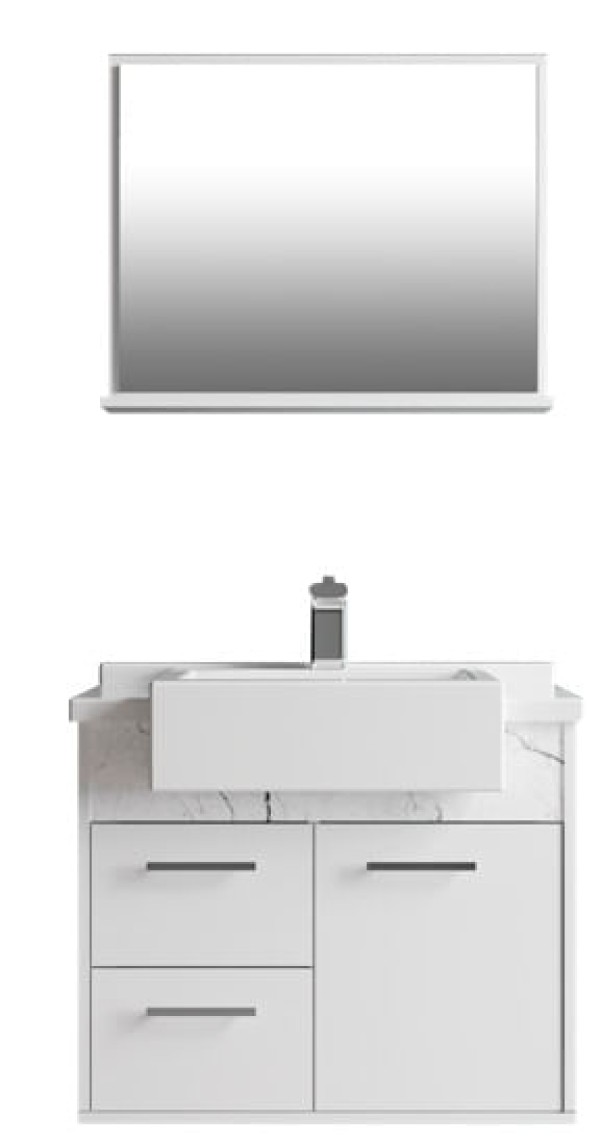 Conjunto Gabinete Para Banheiro Gracux 56Cm Branco Marmorizado Branco Cerocha