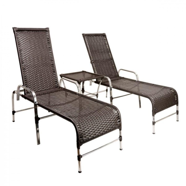 Encontraproduto.com.br - 2 Cadeiras Espreguiçadeiras E Mesa Confortável Para Piscina Tabaco