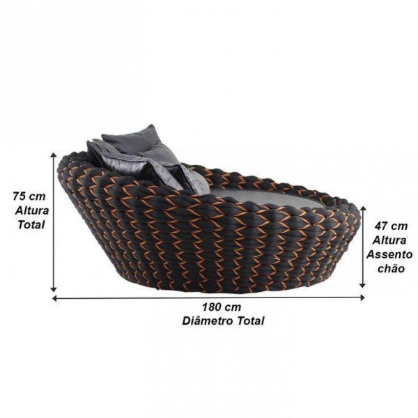 Encontraproduto.com.br - Chaise Munique Tricô Náutico Jardim Piscina Preto
