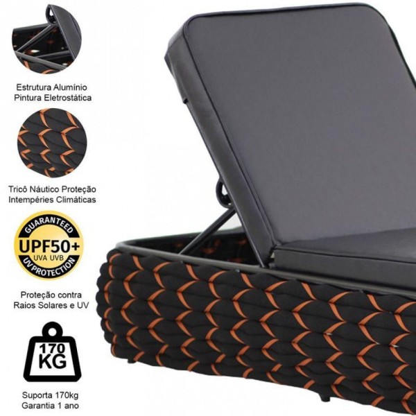 Encontraproduto.com.br - Espreguiçadeira E Mesa Tricô Náutico Piscina Alumínio Jardim Azul Marinho